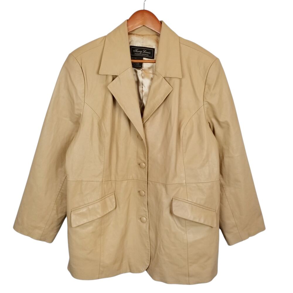 Terry Lewis Classic Luxuries Women's Vintage Leather Jacket Trench Coat Tan - Picture 2 of 10